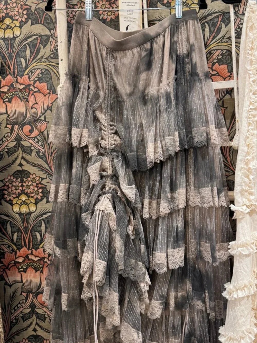 NWT Jaded Gypsy True Romance Skirt Charcoal Boho Maxi High Low Lace Ruffle Skirt - Picture 3 of 5